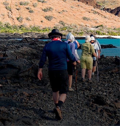 families hiking in the Alya Islands Galapagos cruise ship