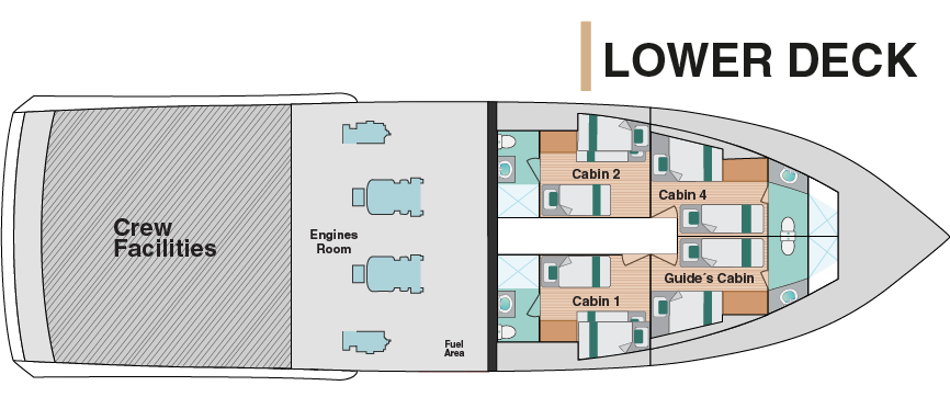 Bonita Yacht - Galapagos Cruises: Deack Plan - Lower Deck