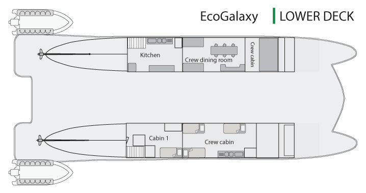 Galapagos Cruises - EcoGalaxy Catamaran: Deack Plan - Lower Deck
