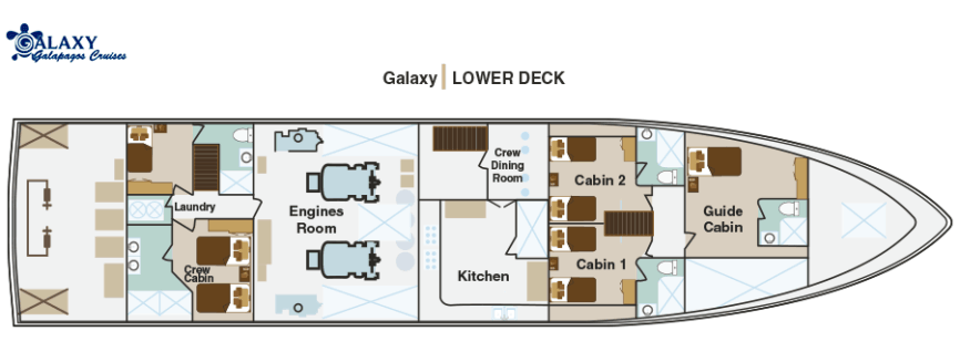 Galapagos Cruises - Galaxy Yacht: Deack Plan - Lower Deck