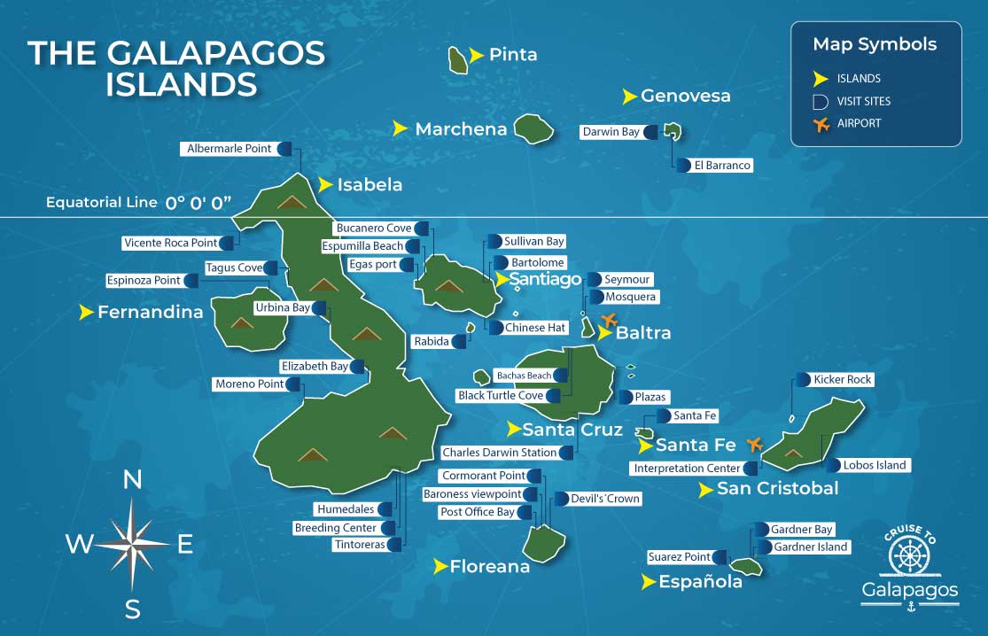 Mapa de lugares a visitar en las Islas Galapagos